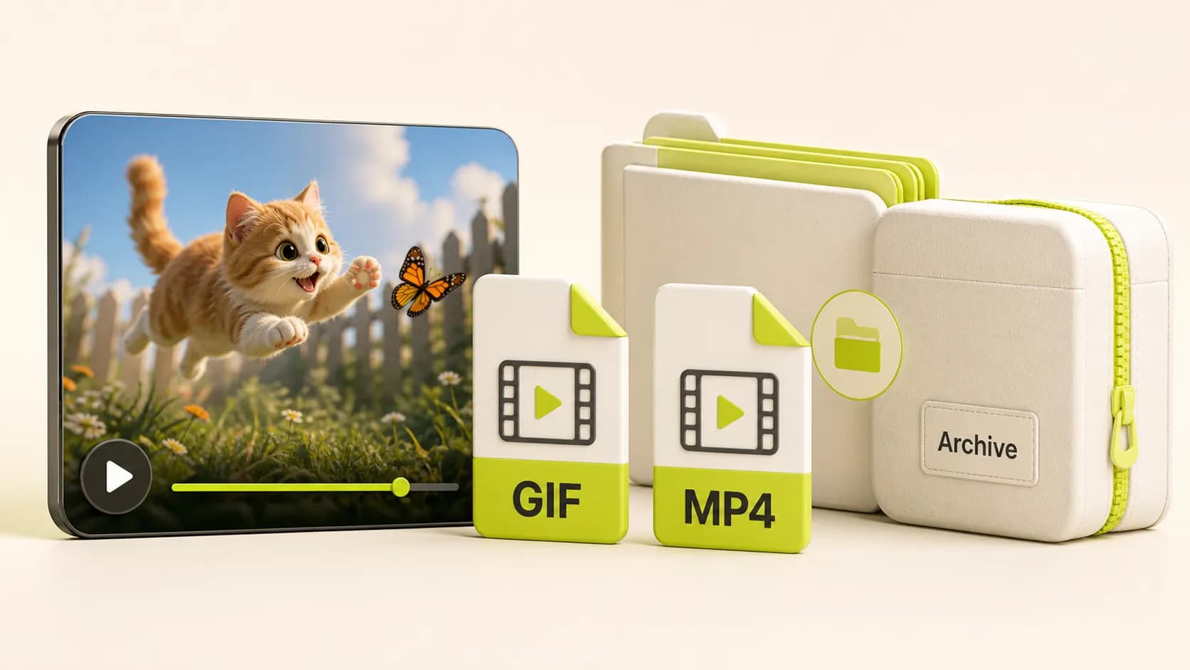 GIF、MP4 和素材归档包组成的下载结果使用视觉