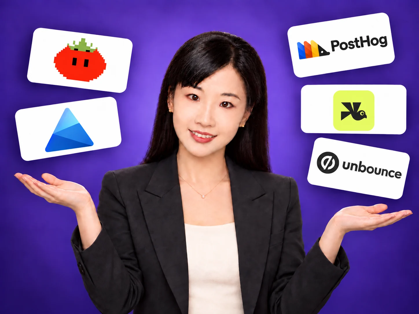 Ricky with the official logos of Tomako, Microsoft Clarity, PostHog, Wingify and Unbounce